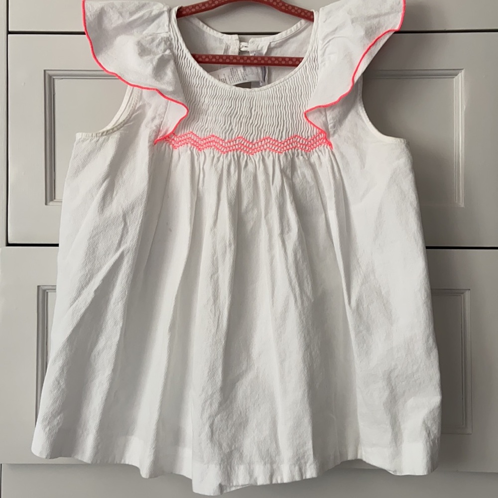 Jacadi White Cotton Dress Top with Pink Trim